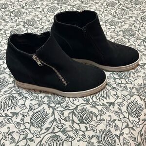 Brash Black Wedge Sneakers with Zipper.  Outside zipper is just for show.